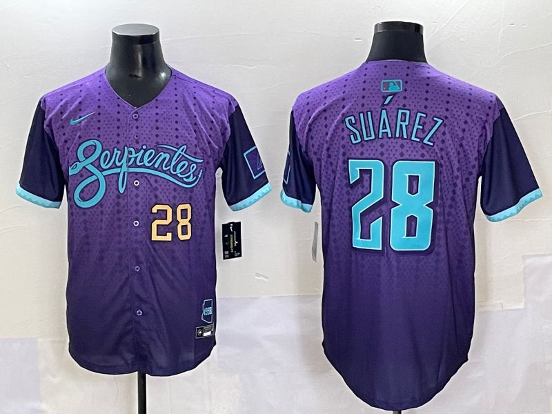 Men 2025 Arizona Diamondback #28 Suarez Purple Joint Name Nike MLB Jersey style 4->arizona diamondback->MLB Jersey